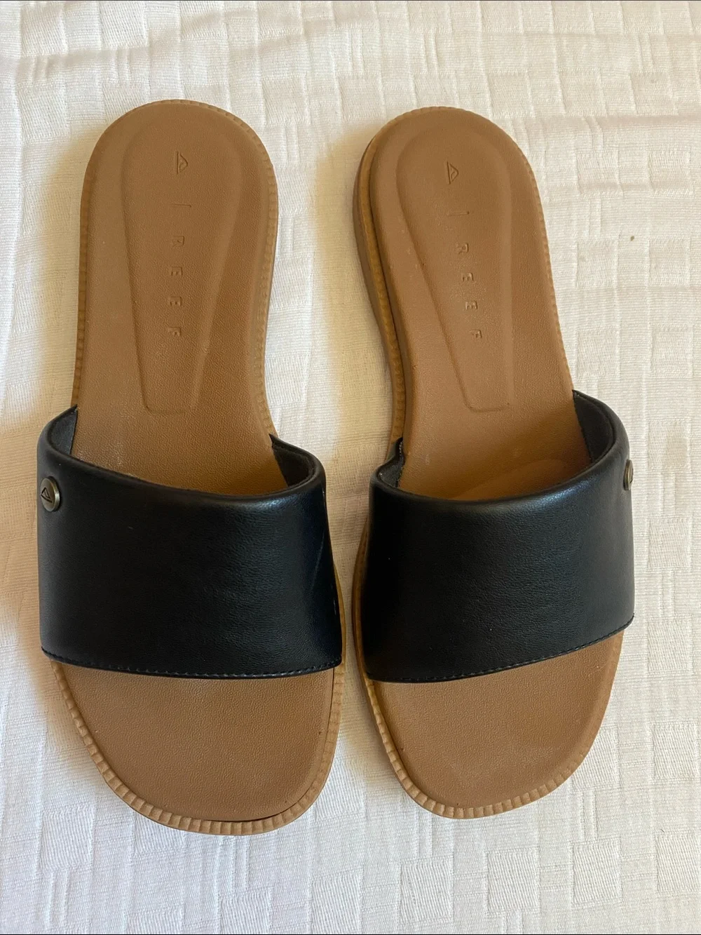REEF Women's Black Slide Sandals with Tan Footbed - Picture 1 of 8